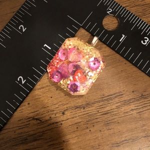 Handmade hearts and sequins on glitter resin charm